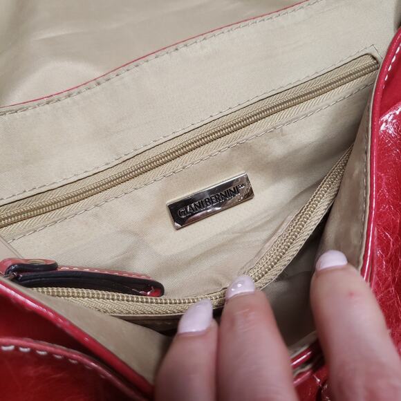 Vintage Giani Bernini Leather Red Patent Leather Shoulder Hand Bag Purse Pockets - Picture 15 of 16